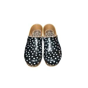 Sanita Original Danish Clog Women’s EU36 US6 Black Polka Dot Leather Shoe EUC